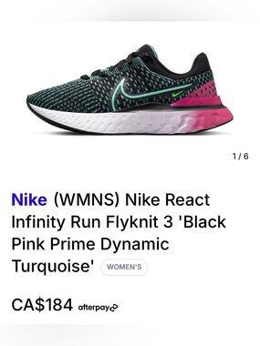 Nike Women's React Flyknit Running Shoe - Black Turquoise Pink